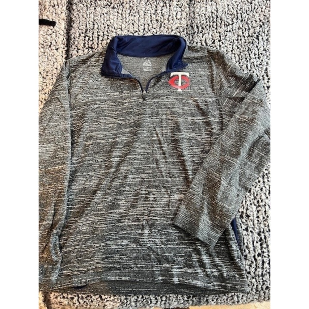 Men's Majestic MN Twins Heather Gray 1/4 Zip‎ Fleece Pull Over Size L